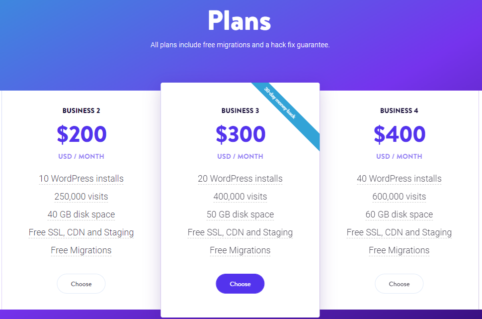 مثال على خطط Kinsta