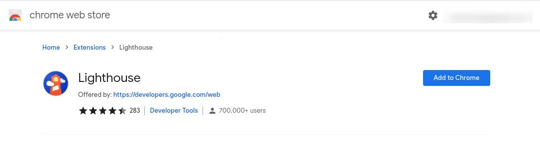 ملحق Google Lighthouse Chrome.