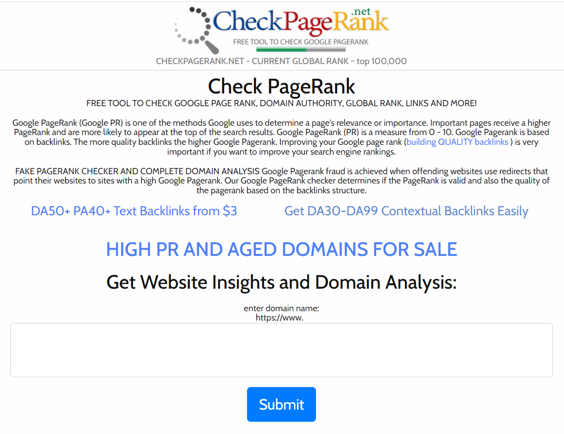Überprüfen des PageRank-Scores einer Seite