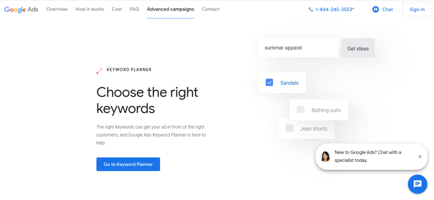 Sito Web di pianificazione delle parole chiave di Google.