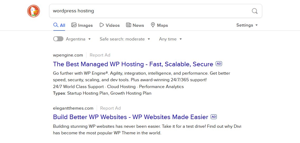 DuckDuckGo 광고의 예
