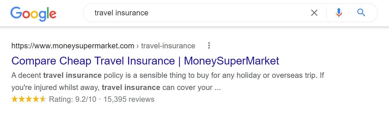 Google 中的富媒体搜索结果示例