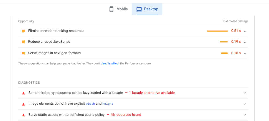 PageSpeed Insights 结果页面。