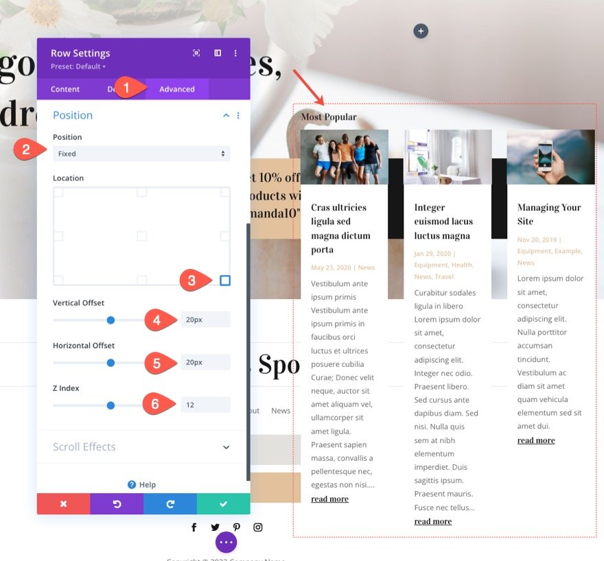 divi 블로그 모듈 플로팅 카드