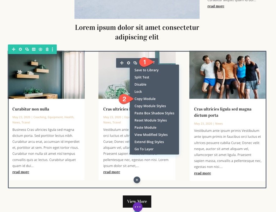 divi 블로그 모듈 플로팅 카드