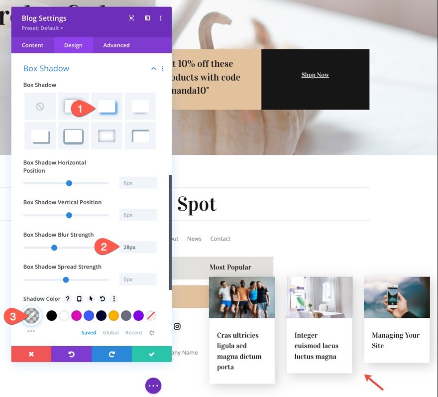 divi 블로그 모듈 플로팅 카드