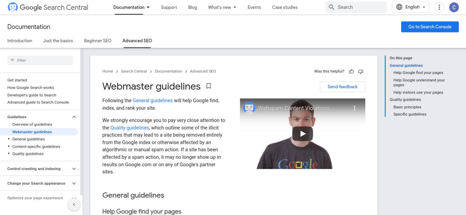 Die Google Webmaster-Richtlinien.