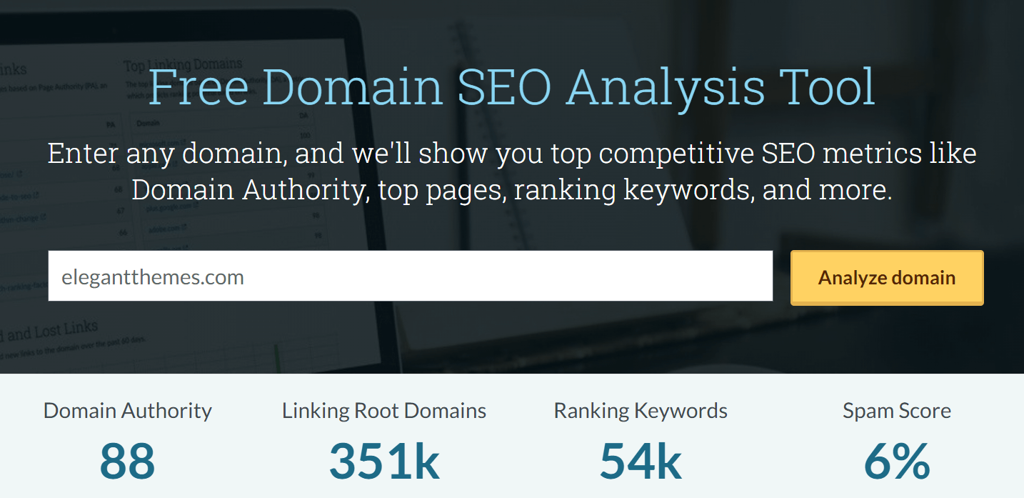 Ein Beispiel für einen Domain Authority Score mit Moz.