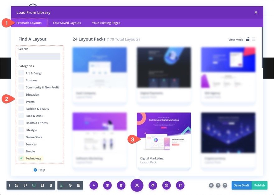 cara menggunakan paket tata letak premade di situs web divi Anda
