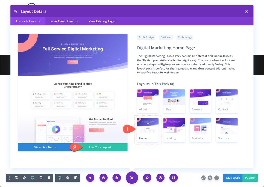 cara menggunakan paket tata letak premade di situs web divi Anda