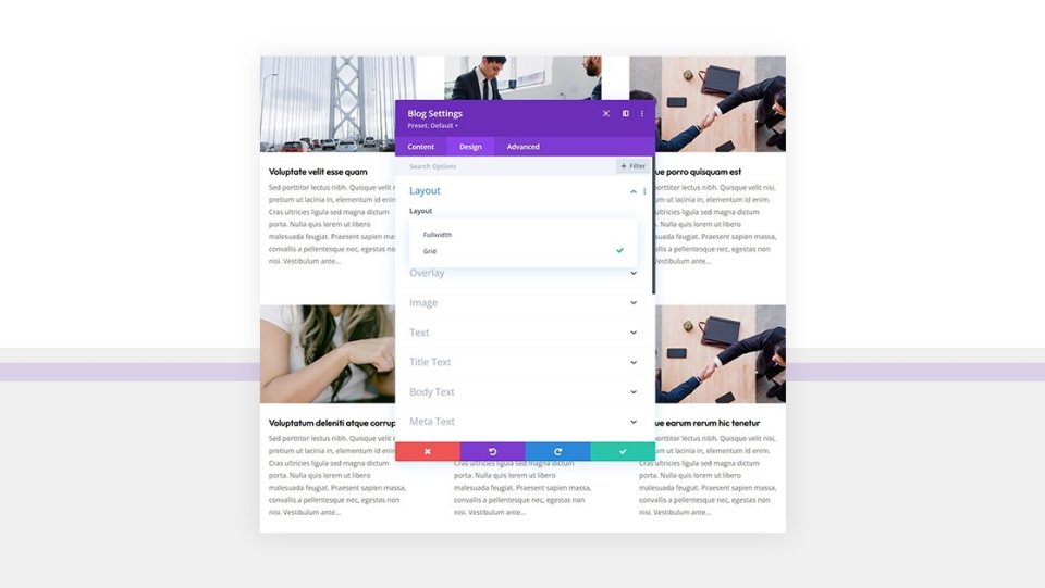 比较 Divi 的网格和全角博客布局