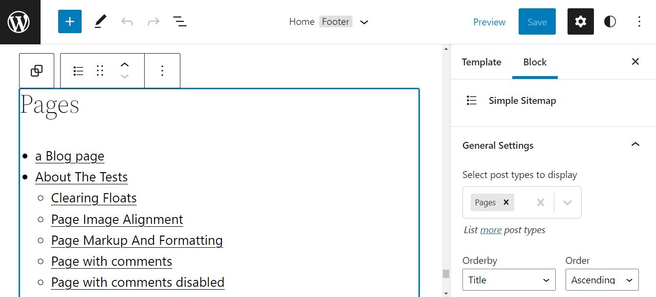 シンプルサイトマップブロック設定