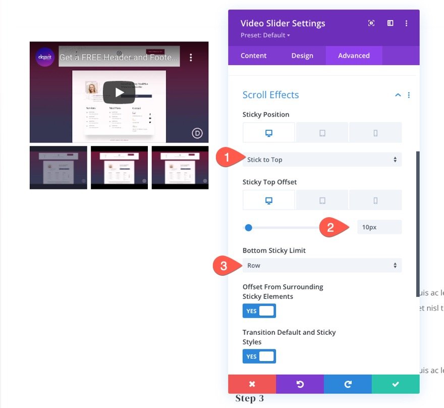 divi 粘性视频滑块