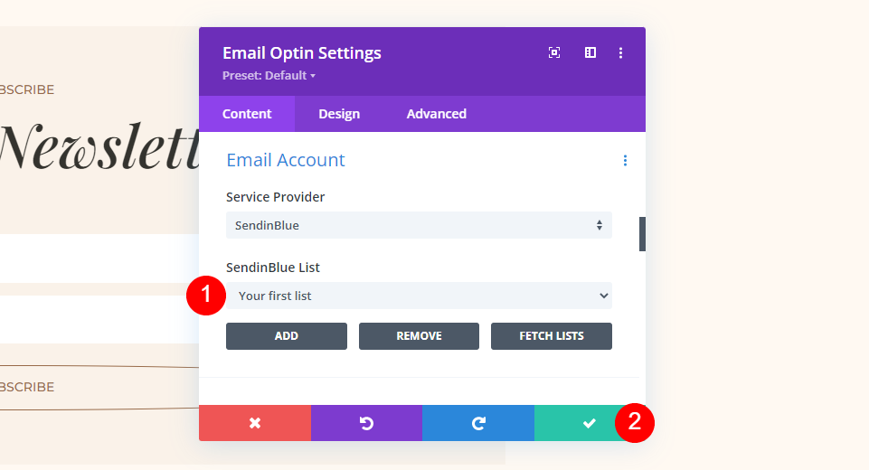 SendinBlue Divi ตั้งค่าตัวอย่างบัญชีอีเมล