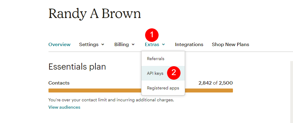 MailChimp Divi ตั้งค่าตัวอย่างบัญชีอีเมล