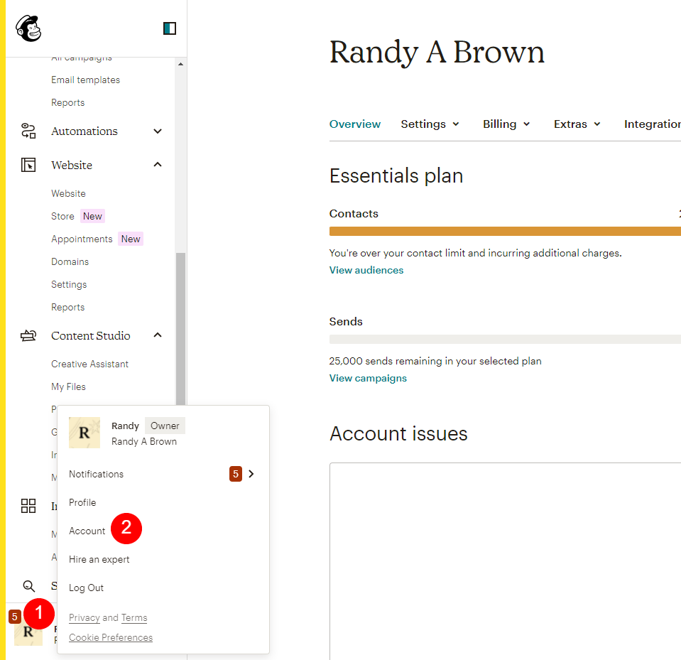 MailChimp Divi ตั้งค่าตัวอย่างบัญชีอีเมล