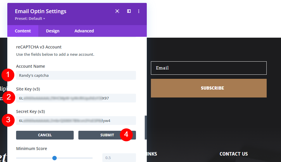 Compte reCAPTCHA v3