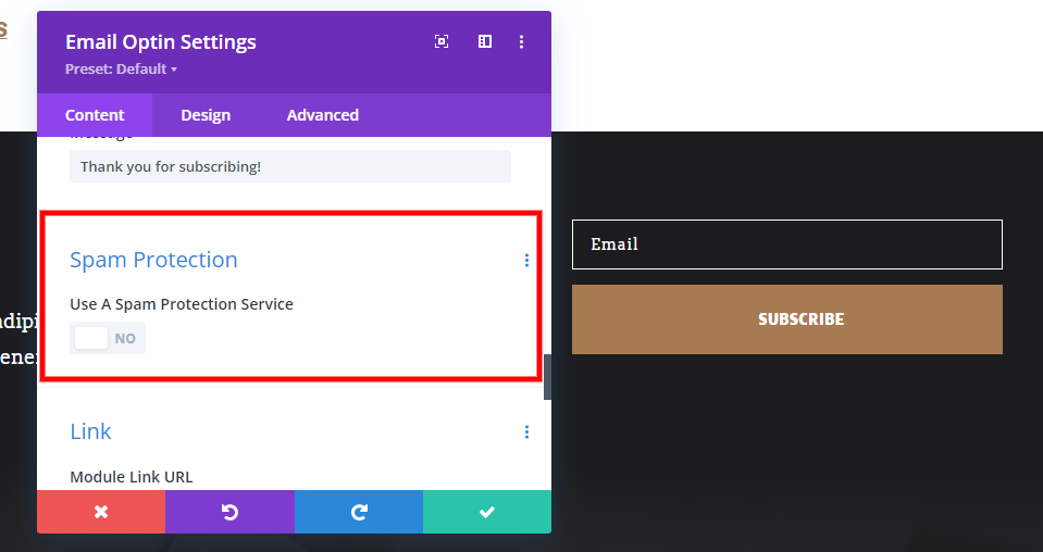 Paramètres du module d'option d'e-mail
