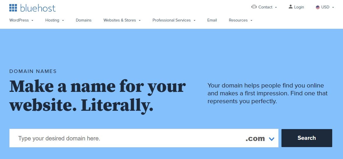 หน้าโดเมน Bluehost