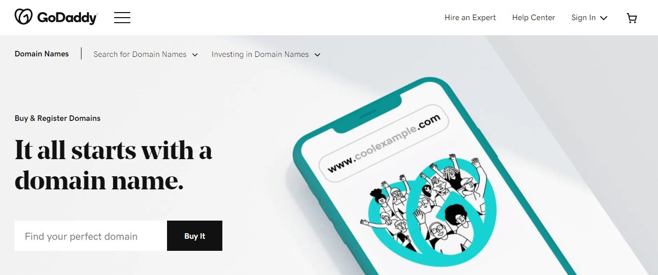 หน้าค้นหาโดเมน GoDaddy