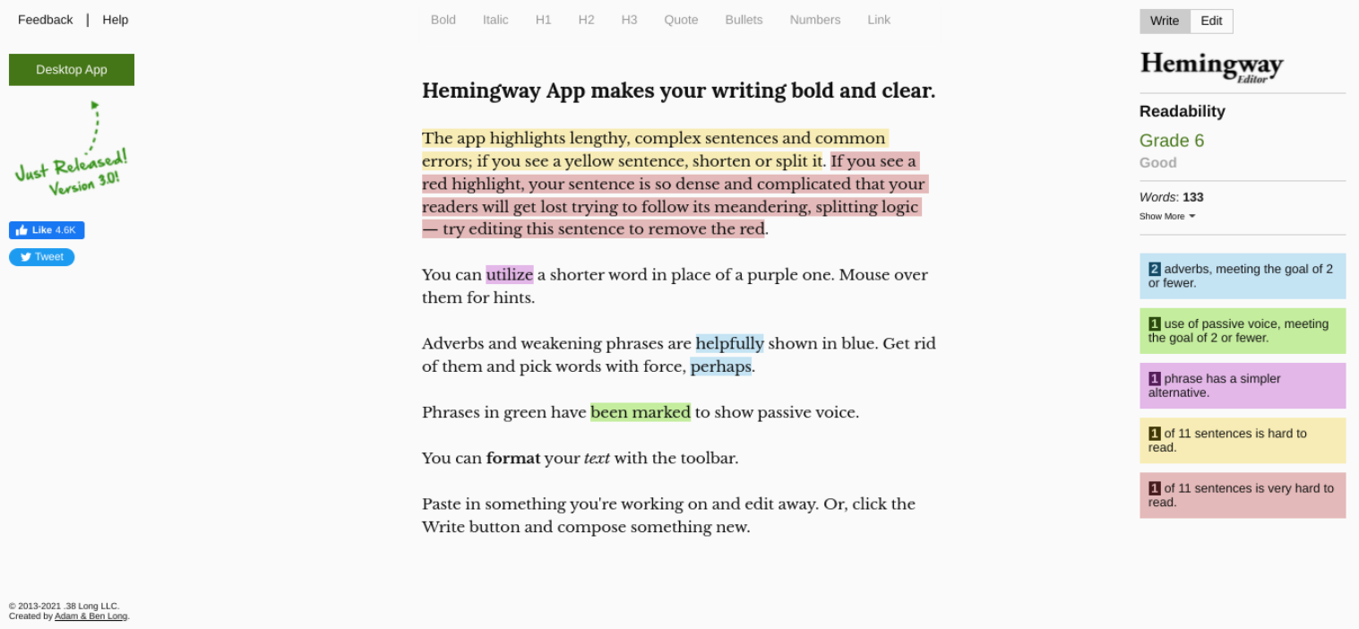 เว็บไซต์แอพ Hemingway