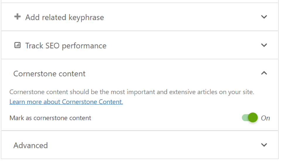 ปุ่มสลับสำหรับเนื้อหาสำคัญใน Yoast SEO
