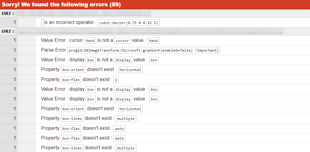 ผลลัพธ์ที่สร้างโดยตัวตรวจสอบ CSS