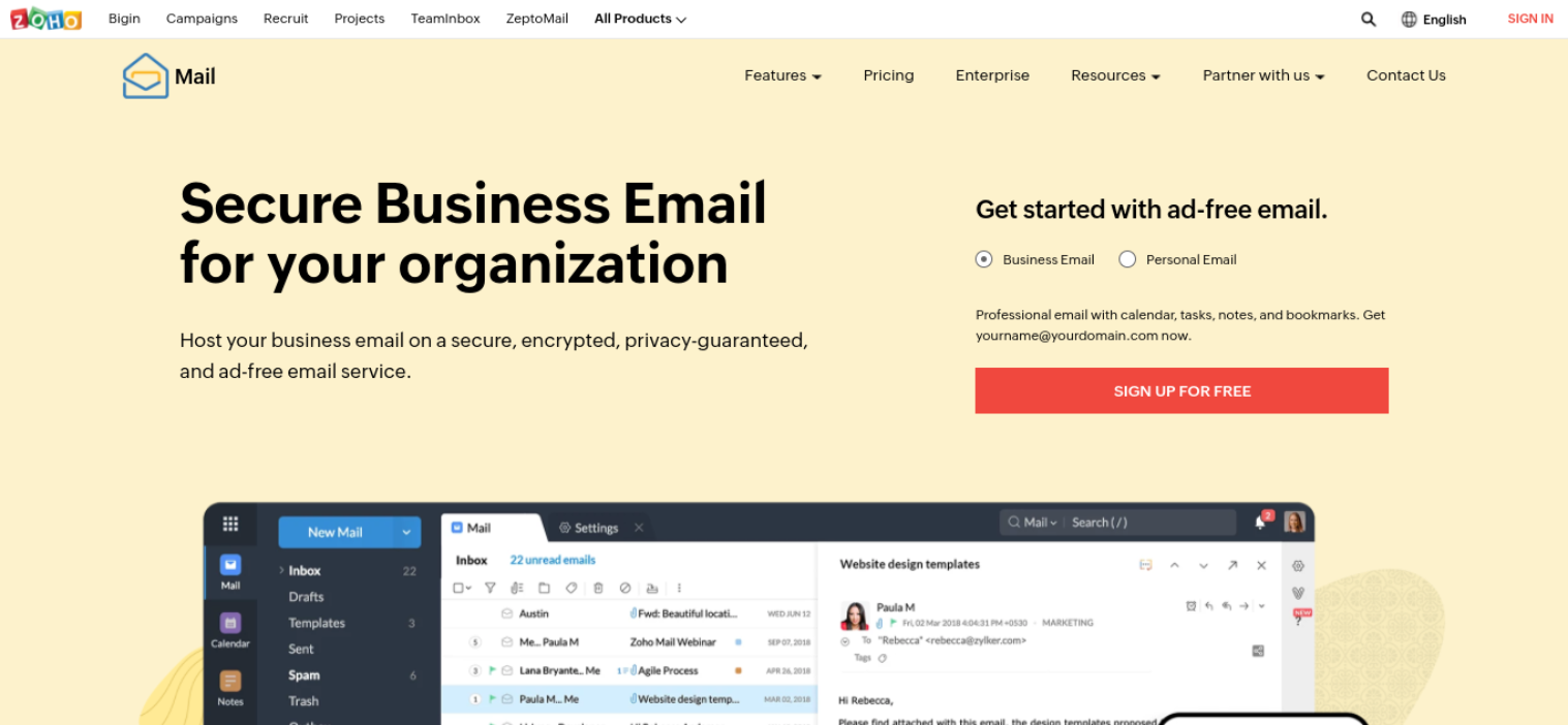 เว็บไซต์ Zoho Mail