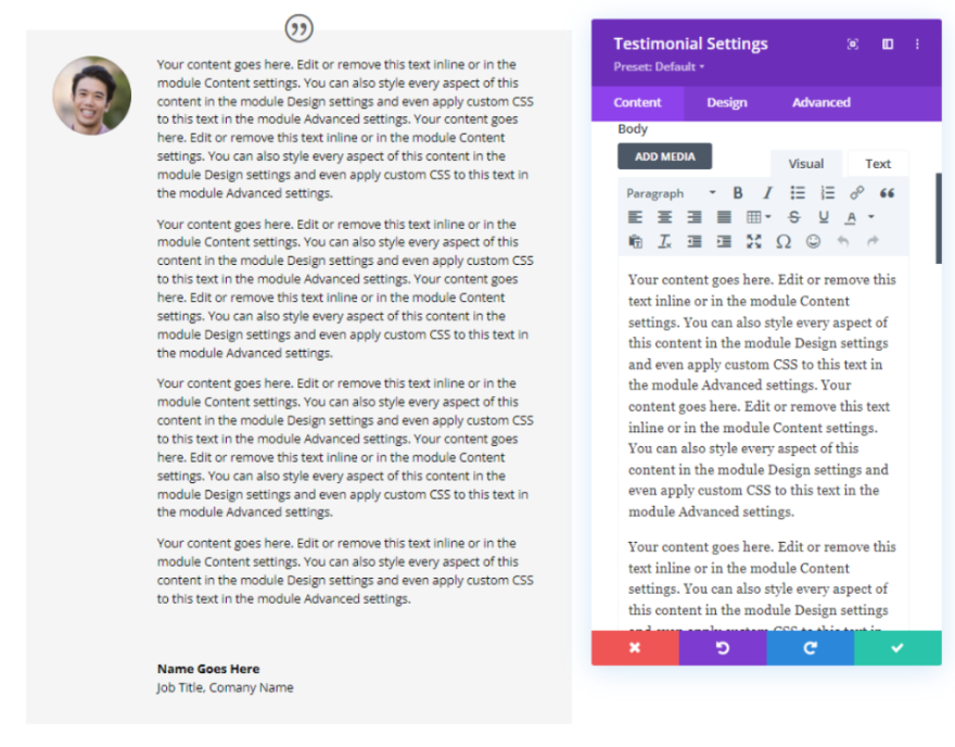 Responsive Testimonial Scenario One เวอร์ชันเดสก์ท็อป