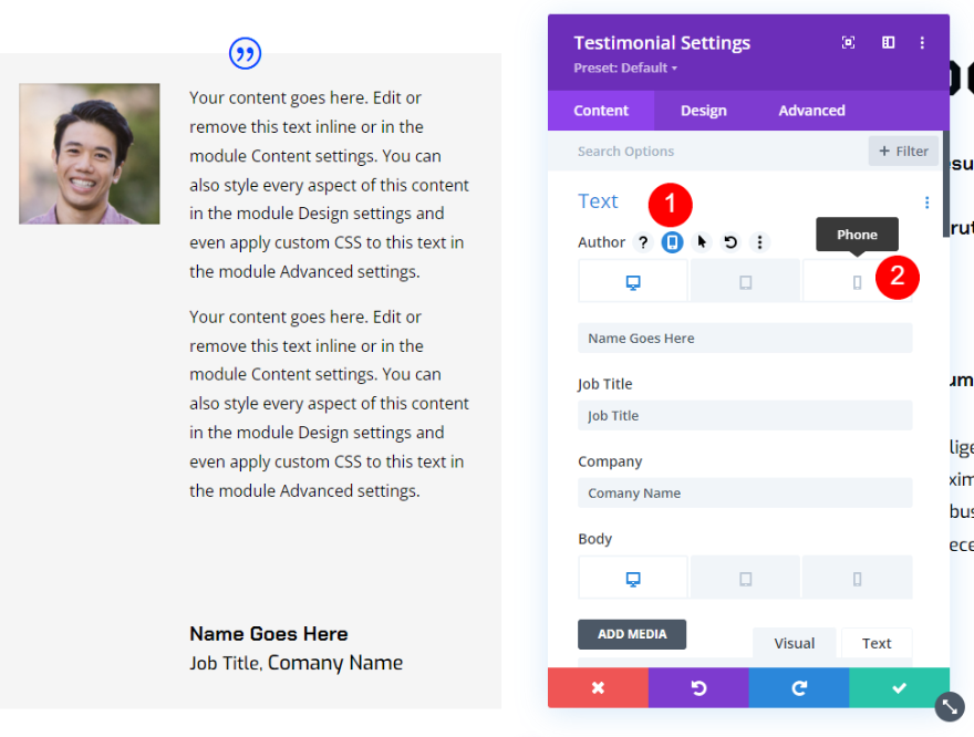 Responsive Testimonial Scenario สองเวอร์ชั่นสำหรับมือถือ