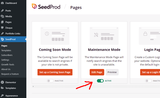 habilitar o modo de manutenção no seedprod
