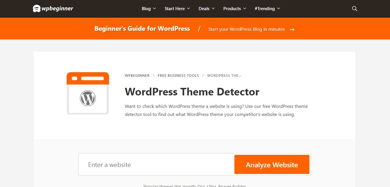 nicho wpbeginner e bom detector de temas wordpress
