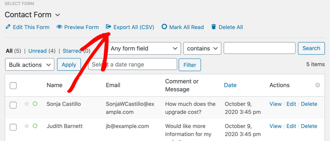 wpforms 양식 항목