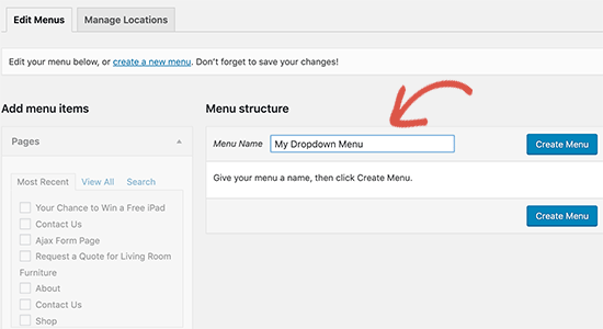 menu suspenso wordpress nome do menu