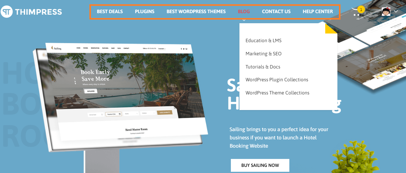 menu suspenso do thimpress wordpress