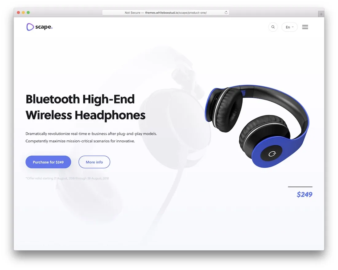 tema wordpress prodotto singolo scape