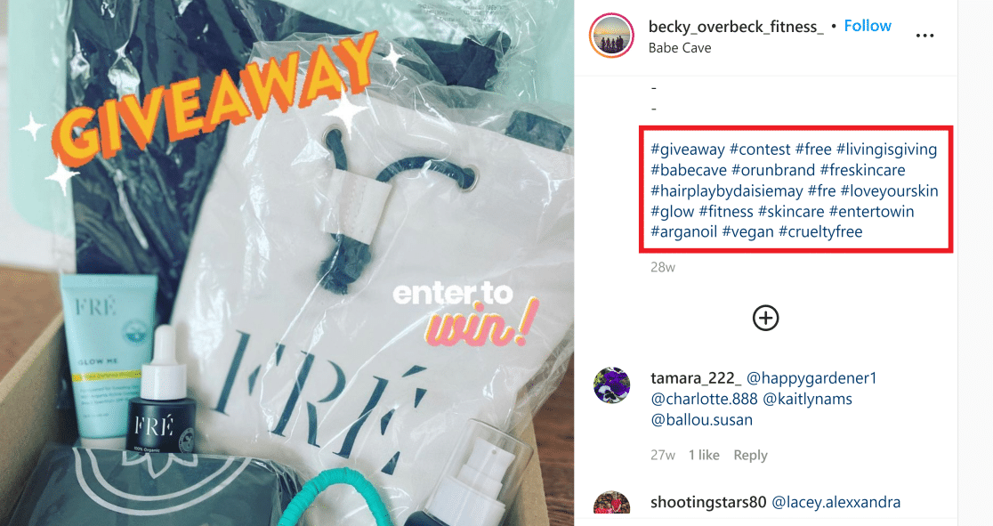 Hashtags de sorteio