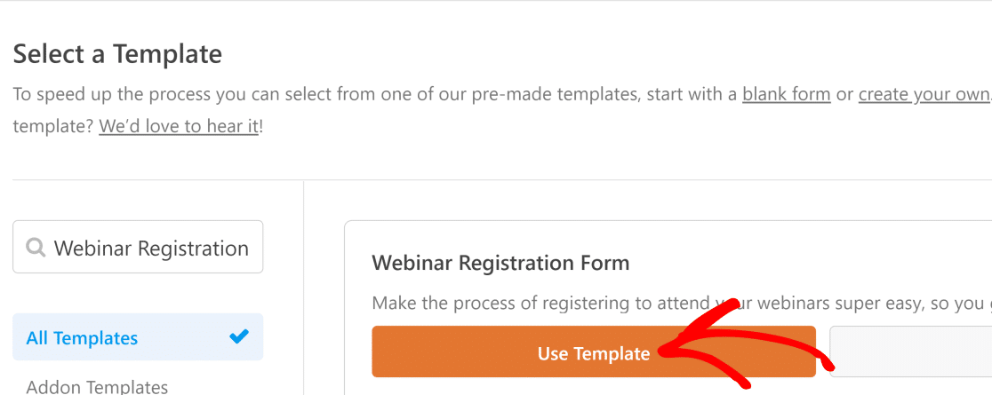 utilizați șablonul de formular de înregistrare webinar