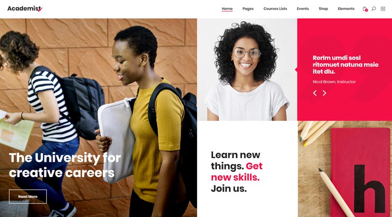 5 Melhores Temas WordPress de Escola de Idiomas e Tradução 4 Academist WordPress Theme