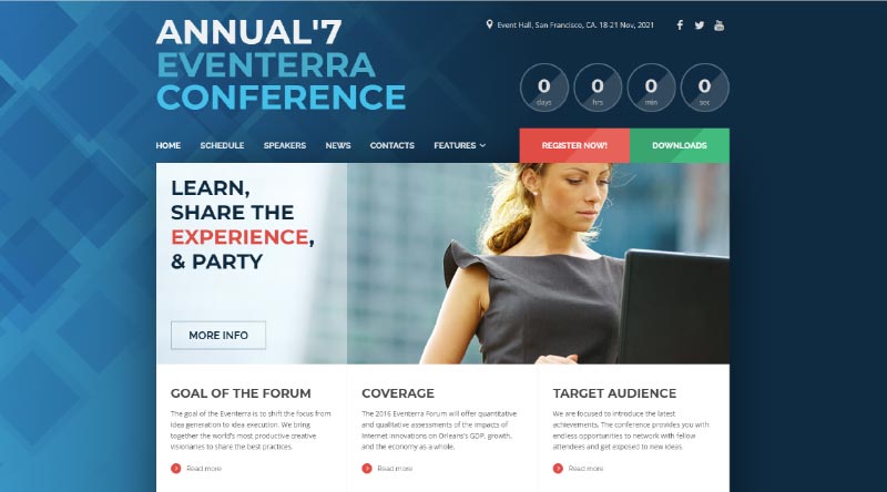 2022년을 위한 20가지 최고의 이벤트 웹사이트 템플릿 14 Eventerra WordPress Theme