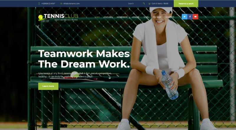 2022년을 위한 20가지 최고의 이벤트 웹사이트 템플릿 15 Tennis Club WordPress Theme