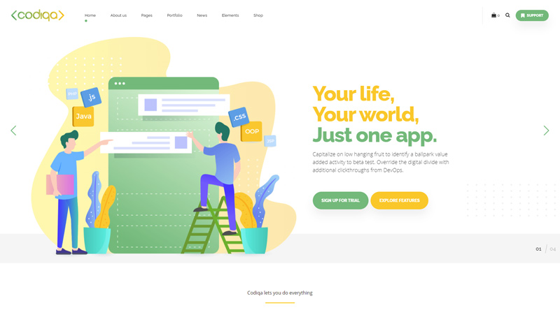10 ธีม WordPress ที่น่าสนใจที่สุดสำหรับแอพ 6 Codiqa WordPress Theme