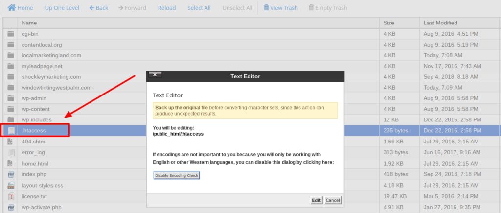 edit file .htaccess