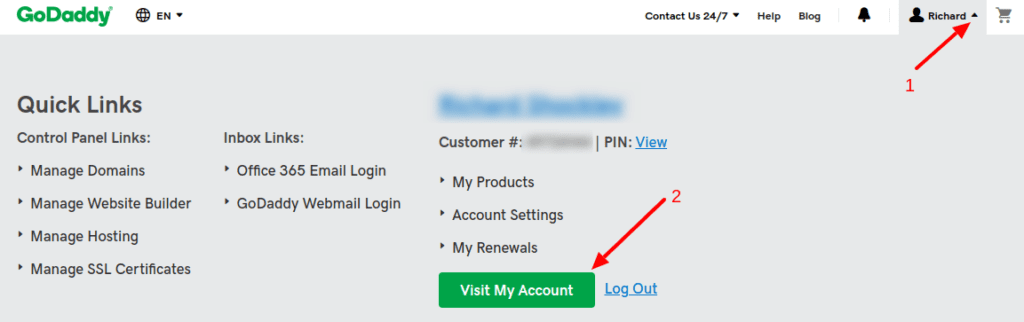 Akun Saya di dasbor GoDaddy