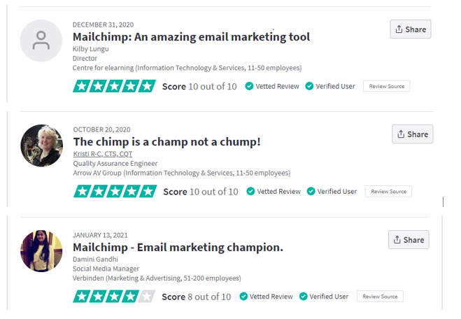 การติดต่อคงที่ของ Trustpilot กับ mailchimp