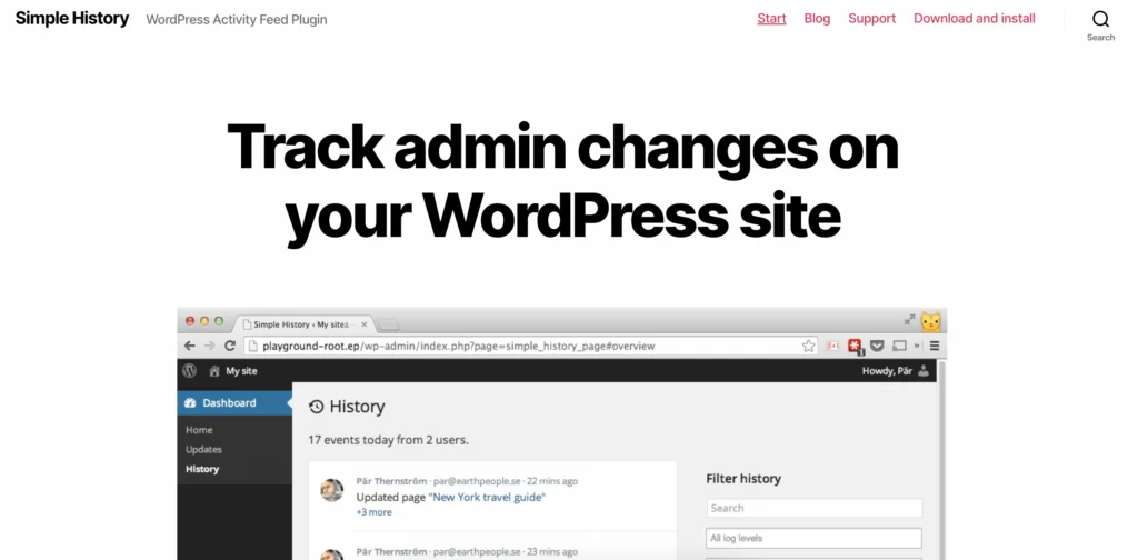簡單歷史 wordpress 用戶插件