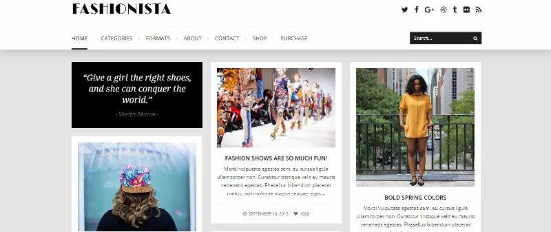 Fashionista - Tema Pinterest per siti Web di moda