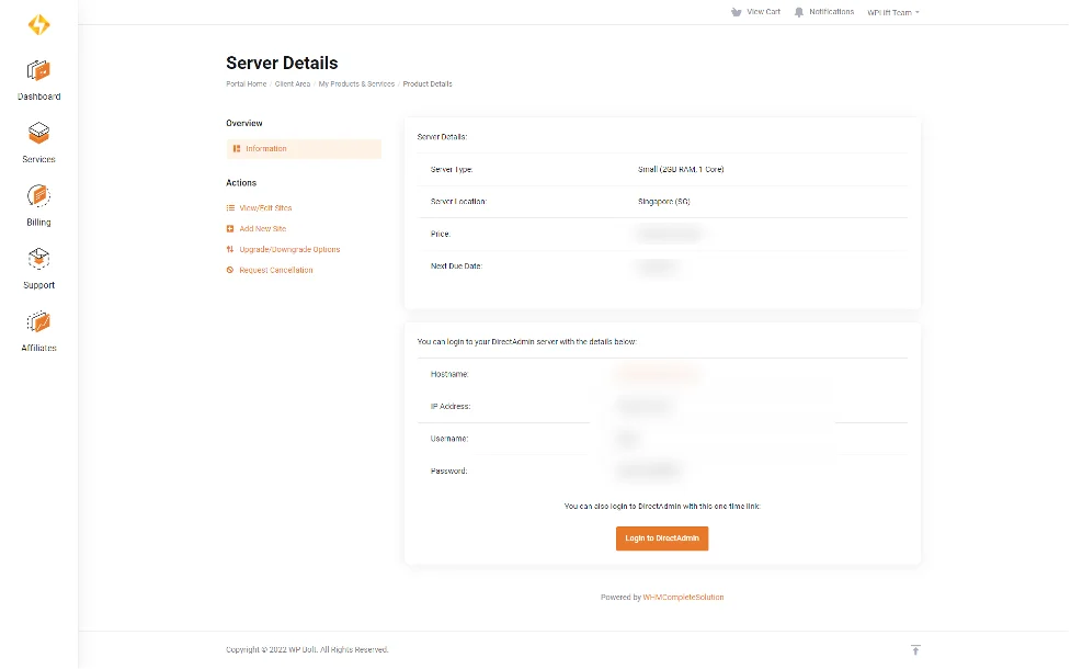 Dettagli del server WP Bolt