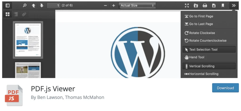 สกรีนช็อตของปลั๊กอินตัวแสดง PDF.js