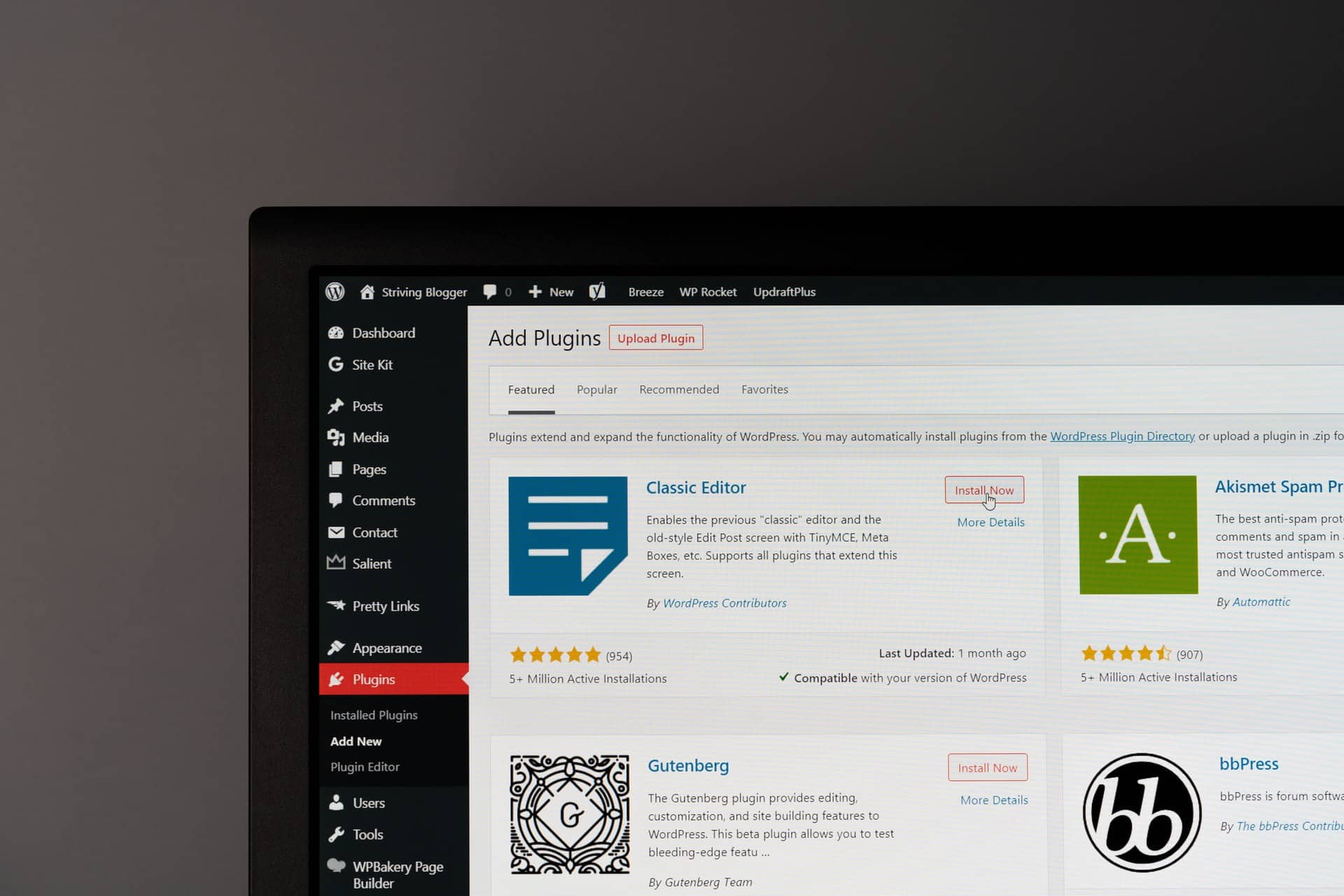 Aggiungi la scheda plugin su WordPress